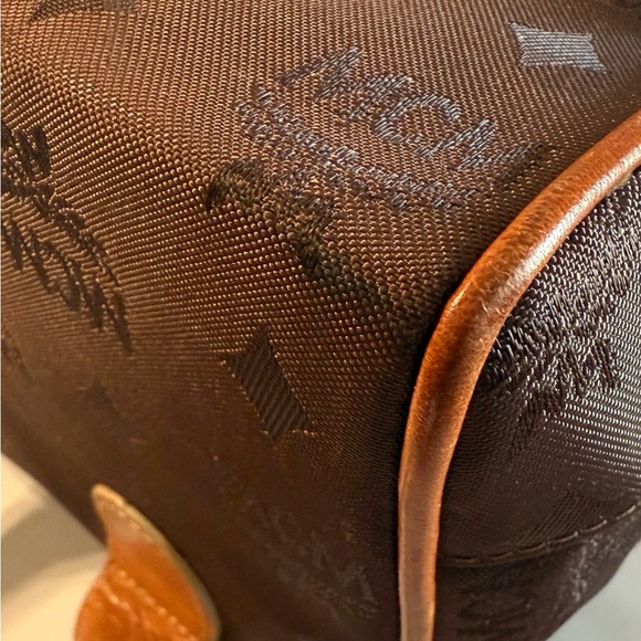 MCM Boston Satchel Hand Bag Nylon Leather Dark Brown Authenticated COA - Picture 11 of 16